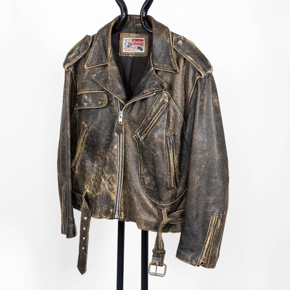 VTG 90’s Indian Motorcycle Patch Brown Leather Rider Jacket Rare - Picture 5 of 9